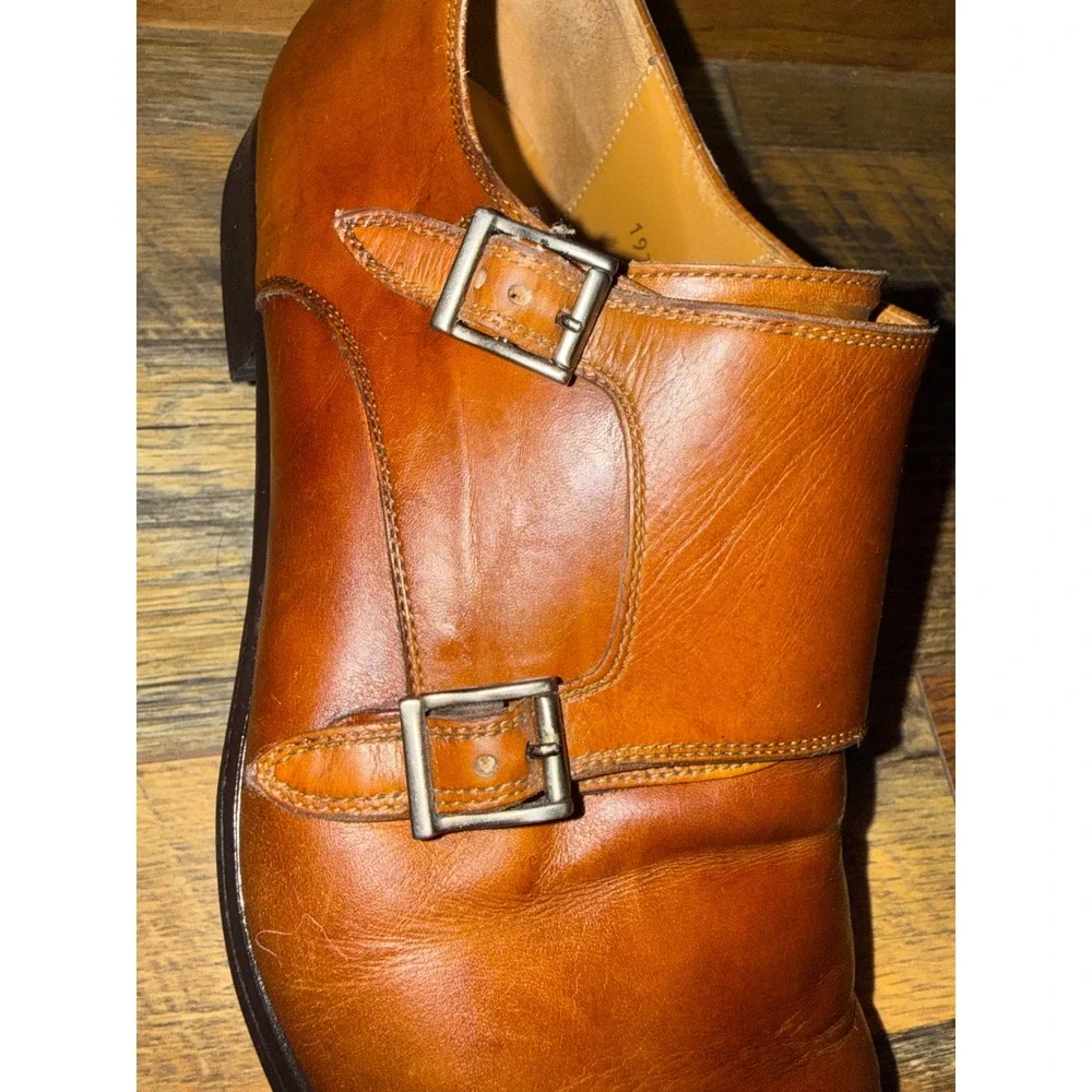 Magnanni Men 10.5 M Brown Leather Double Monk Strap Dress Shoes 19737